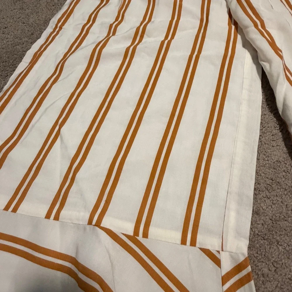 Sancia Emele Pant Maryel Stripe‎ Ochre White Linen Ruffle Wide Leg Women M NWT